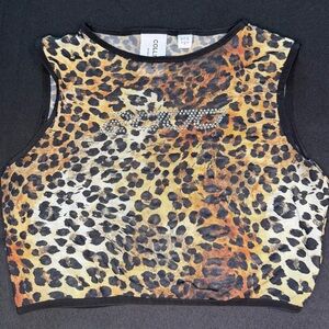 Rare COLLUSION collab with ASOS Leopard Print sheer mesh 2000 Crop Top Size 4